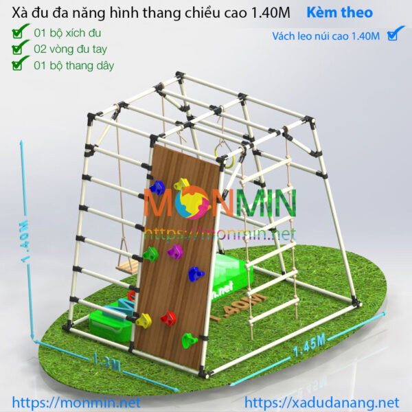 Xà đu đa năng hình thang chiều cao 1m4 kèm vách leo núi