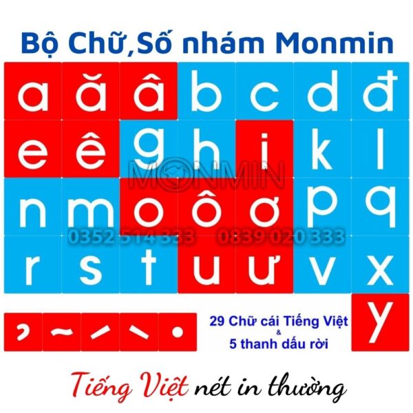 Chữ nhám Tiếng Việt - nét in thường - Bộ 29 chữ MONMIN (Montessori Sandpaper Letters)