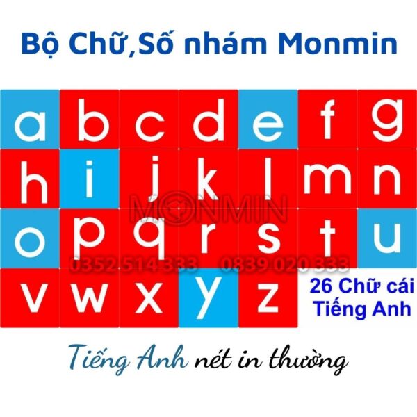 Chữ nhám Tiếng Anh - nét in thường - Bộ 26 chữ MONMIN (Montessori Sandpaper Letters)