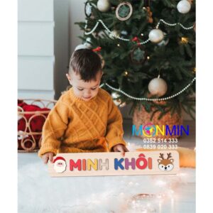 Bảng ghép tên riêng cho bé bằng gỗ cao cấp Monmin - Rèn luyện ghi nhớ chữ cái - Trang trí phòng bé sơ sinh