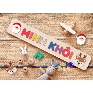 Bảng ghép tên riêng cho bé bằng gỗ cao cấp Monmin - Rèn luyện ghi nhớ chữ cái - Trang trí phòng bé sơ sinh